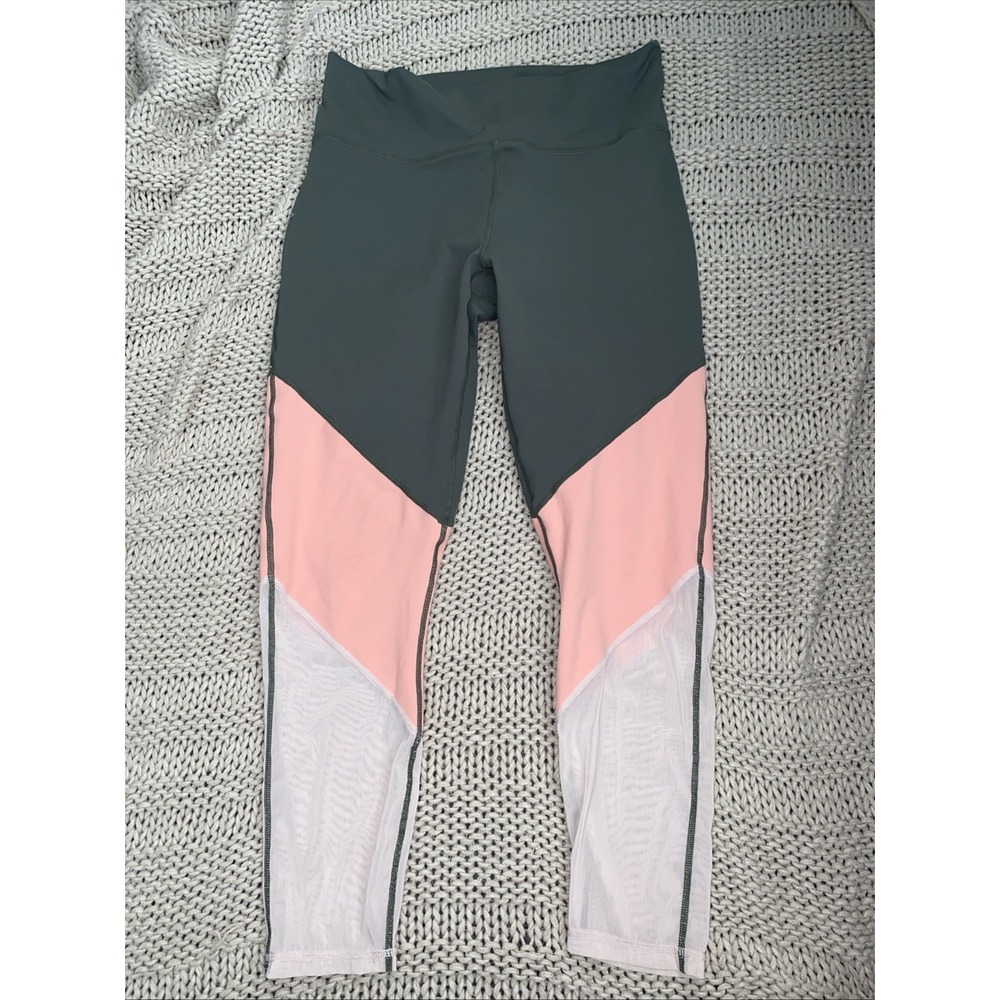 Fabletics Women High Waist Athletic Powerhold 7/8  Leggings Green/pink